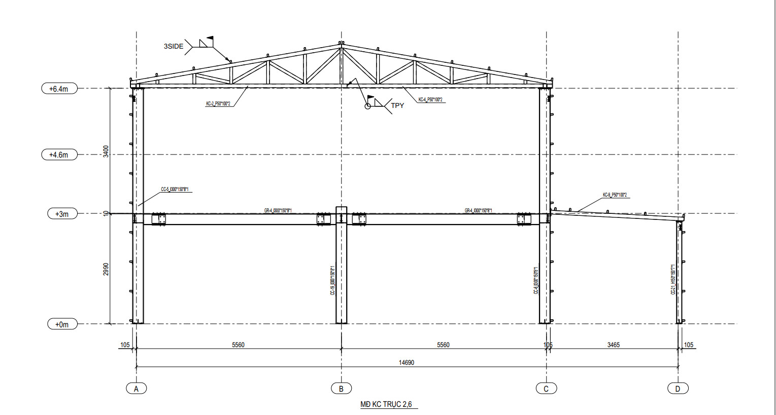 Thiết kế khung thép nhà xưởng 1.5 tầng